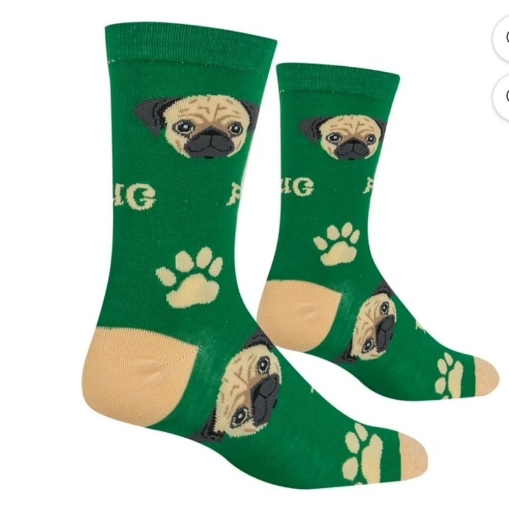 Green‎ Pug Dog Print Novelty Crew Socks Animal Paw Print Pattern
